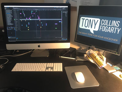 Audio Editing Facility at Voice Over Recording Studio of Tony Collins Fogarty.  British Voiceover Artist