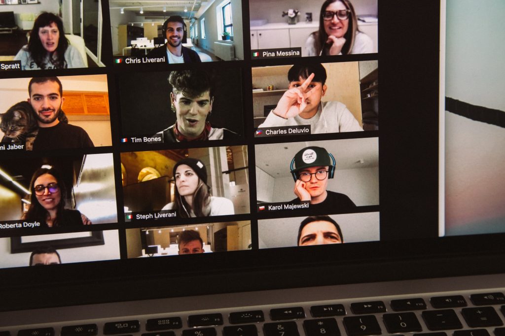Photo of a Zoom meeting in progress. Zoom is used by voice-over artists to conduct live sessions.